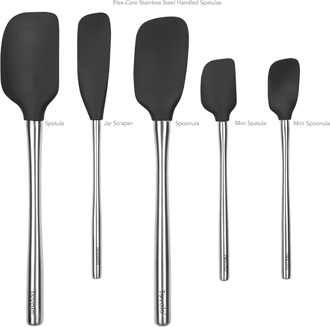 Tovolo Stainless Steel Handled Silicone Spatula Set of 5, Dishwasher Safe Kitchen Spatula Set for Cooking Baking, BPA Free Silicone Spatula set with Metal Steel Handle, Black - Image 3