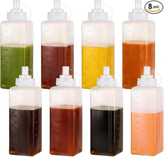 8 Pack 1 QT Large Condiment Squeeze Bottle for Sauses, 34oz Wide Mouth Liquids Dispenser Bottles with Lid, For Ketchup, Taco, Marinara, Pasta, BBQ, Spaghetti, Tomato Sauce, Restaurant-Grade Design by Unknown