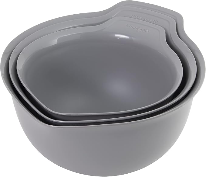 KitchenAid Universal Nesting Plastic Mixing Bowls, Set Of 3, 2.5 quart, 3.5 quart, 4.5_quart, Non Slip Base with Easy Pour Spout to Reduce Mess, Dishwasher Safe, Gray (Pack of 2) - Image 2