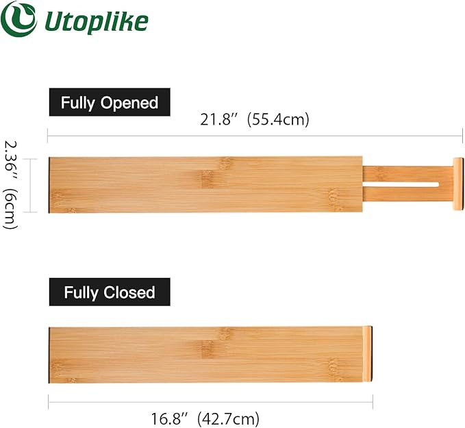 Utoplike 4 pcs Bamboo Kitchen Drawer Dividers Cutlery Tray Silverware - Image 2