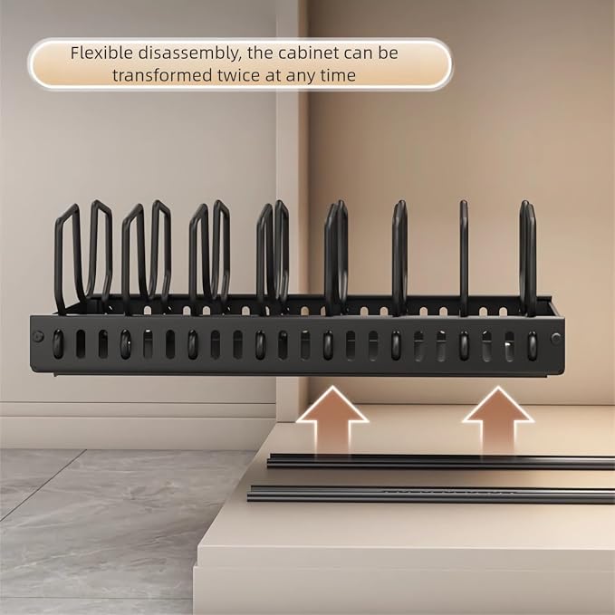 pots and pans organizer under cabinet,pot lid organizers inside cabinet holders for kitchen,Horizontal and vertical pulling modes,cast iron storage (White vertical pull-out) - Image 6