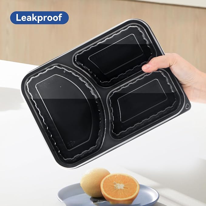 3-Compartment To Go Containers - Shrink-Wrapped No Pre-Wash 38oz | 40 Pack Ready to Use Leak-Resistant | BPA Free Shatterproof Flexible PP | Microwave Safe, Bulk Catering & Leftover Storage - Image 4