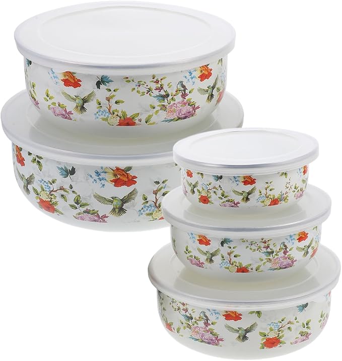 Cabilock 5-Piece Enamel Mixing Bowl Set with Lids - Vintage Nesting Food Storage Containers for Salad, Soup & Leftovers - Retro Farmhouse Kitchen Bowls, Space-Saving, Red - Image 8