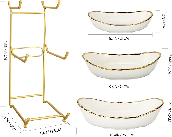 3 Tier Fruit Basket Ceramic Fruit Bowl Vegetable Storage with Metal Rack Porcelain Fruit Stand Storage Holder for Kitchen Counter Large Capacity Fruit Holder for Bread, Snack | Ceramic Bowls, Metal Rack, Large Capacity, Perfect For Fruit, Vegetables, B... - Image 2