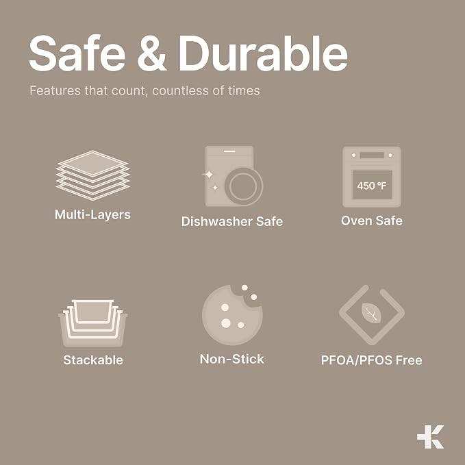Gray 10-Piece Bakeware Sets, Nonstick Carbon Steel Baking Sheet & Pans, Stackable Space-Saving Bakeware, Dishwasher Safe, Stain-resistant, PFOAPFOSPTFE Free, Oven Safe Up To 450°F (230°C) - Image 4