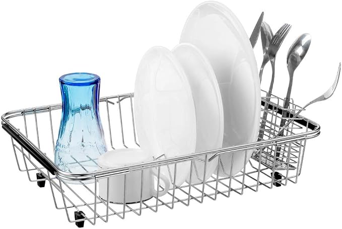 SANNO Stainless Steel Cutlery Utensil Holder Silverware Organizer Rack Dish Drying Rack with Stainless Steel Utensil Holder Large Dish Rack Drainer - Image 8