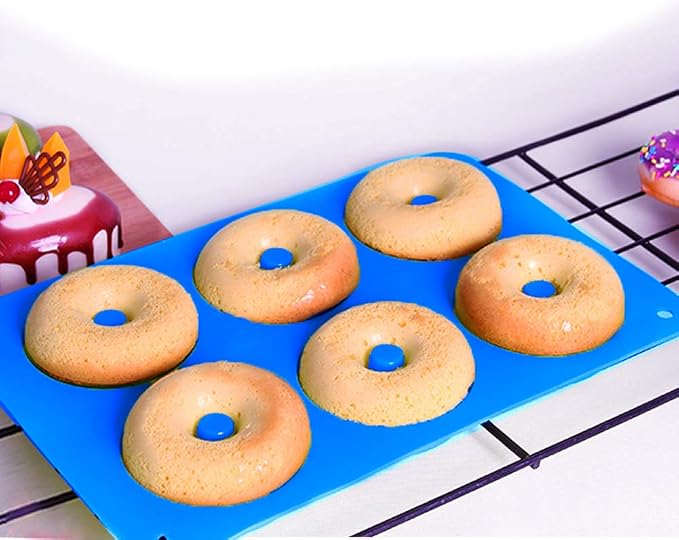 Donut Pan Silicone Molds Baking Pan NonStick 6-Cavity Pack of 2,BPA Free Silicone Mold Sheet Tray Makes Perfect 3 Inch Donuts Bagels - Image 7