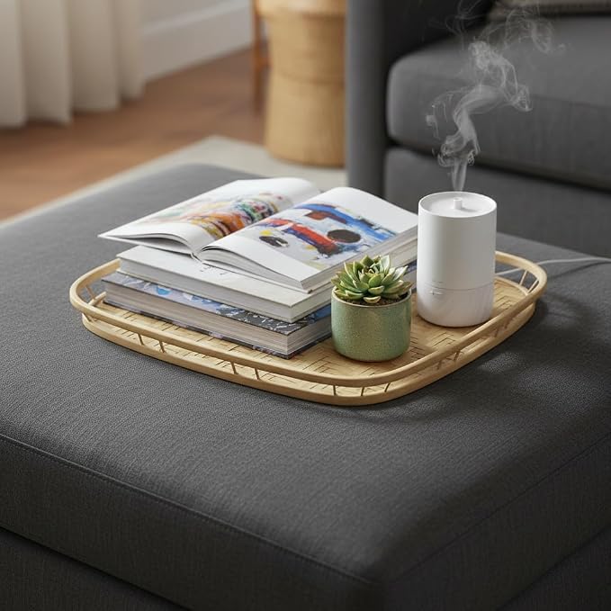 PEMAR Extra Large Bamboo Serving Trays with Handles, Set of 2 Measuring 19.3" x 13.8" Large Woven Dinner Tray, Rustic Wicker Rattan Tray Style for Eating, Bed Breakfast, Couch TV Lap Tray - Image 11