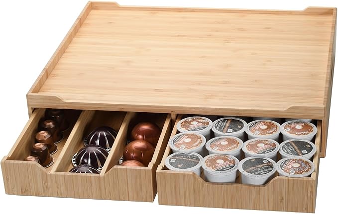 Mobilevision Bamboo Drawer & Large Sliding Tray for K-Cup & Espresso Pod Storage Organize Coffee Maker & countertop appliances for Kitchen & Office Break Rooms - Image 4