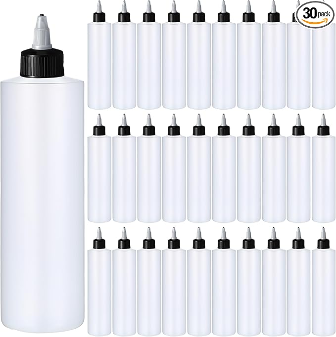 Irenare 16 oz 30 Pack Plastic Condiment Squeeze Bottles for Sauces Empty Squirt Bottle with Top Cap for Condiment BBQ, Dressing, Paint, Workshop, Crafts (Black) by Irenare