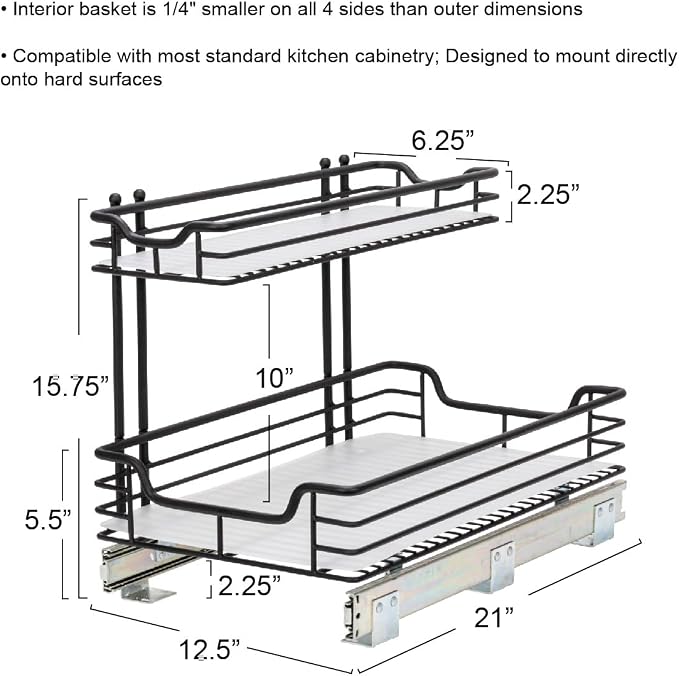 Household Essentials Matte Black Powder-Coated Steel Undersink Pull-Out Organizer with Plastic Accents - Image 2