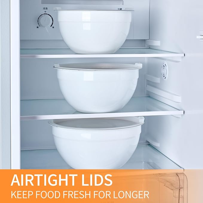 White Mixing Bowls with Airtight Lids, Stainless Steel Nesting Mixing Bowls Set of 7, Ideal for Baking, Prepping and Serving Food, Size 7, 3.6, 2.7, 2.1, 1.5, 1.1,0.8 QT, Stackable Design - Image 7