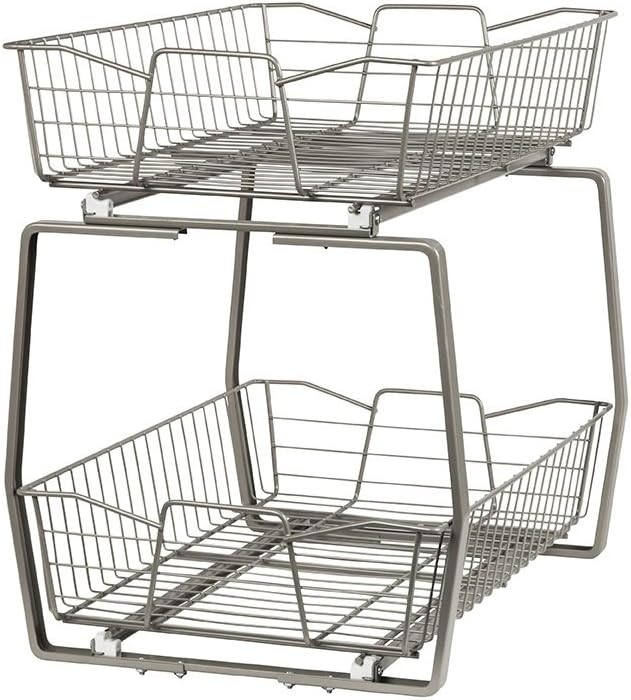ClosetMaid 14 in. Pull Out Cabinet Organizer, 2 Tier, Heavy Duty, Slide Out Pantry Shelves Drawers for Kitchen, Bathroom, Nickel by Unknown