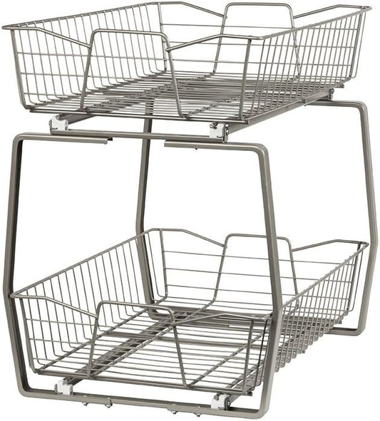 ClosetMaid 14 in. Pull Out Cabinet Organizer, 2 Tier, Heavy Duty, Slide Out Pantry Shelves Drawers for Kitchen, Bathroom, Nickel by Unknown