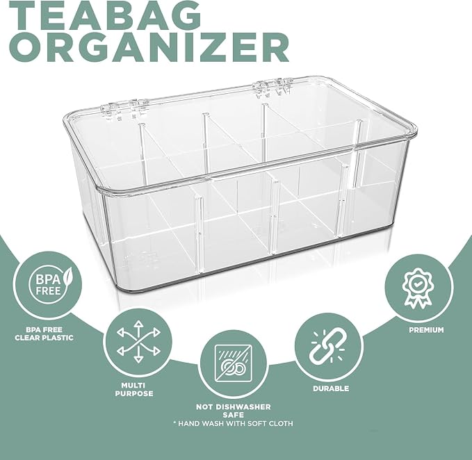 Utopia Home Tea Bag Organizer - Stackable Tea Bag Storage Organizer with Clear Top Lid- Tea bag holder For Counter tops, Kitchen Cabinets, Pantry, Sweeteners (Clear, Pack of 6) - Image 2