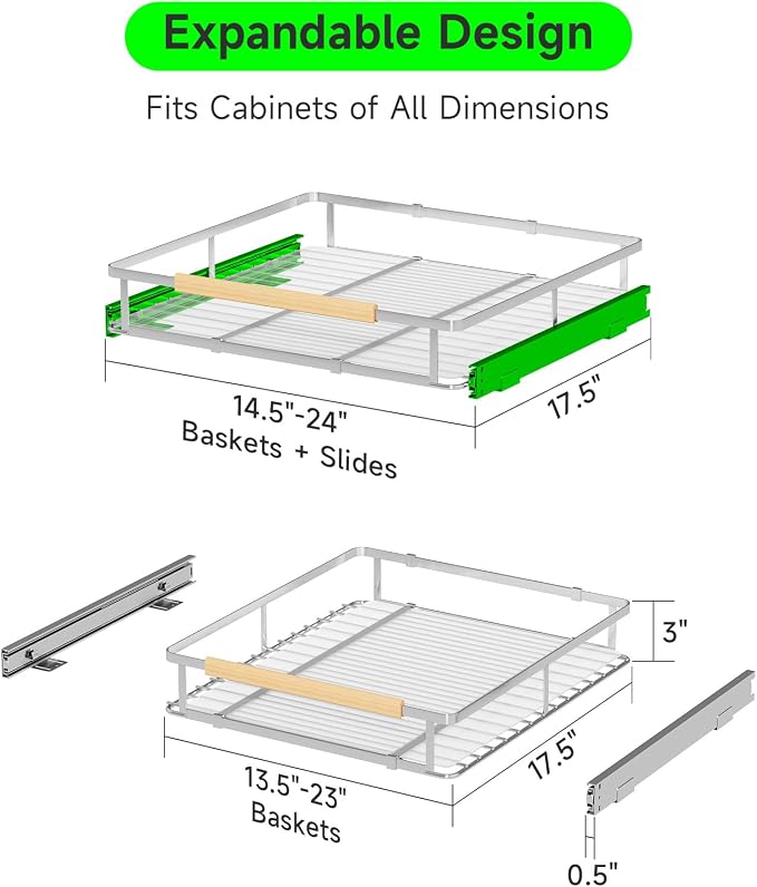 Expandable Pull-Out Cabinet Drawers, Slide-Out Shelves, Medium 1 PK | Smooth Slide-Out Access, Adjustable Fit, Pull-Out Organization, Small Cabinet Use, Space-Saving - Image 2