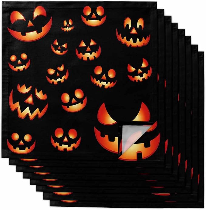 Halloween Cloth Napkins Set of 8 - Washable Dinner Napkins Reusable Table Napkins for Home Party Weeding Dining Table Setting Decoration,Black Orange Horro Skull Pumpkins Fall Holiday Oversized by Unknown