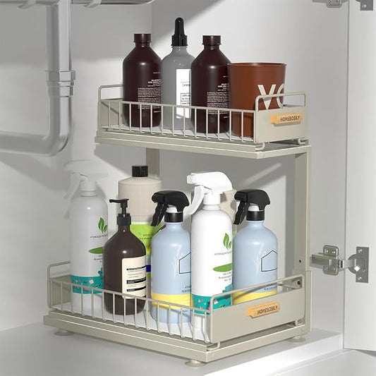 Under Sink Organizer, Pull Out Kitchen Cabinet Organizer 2 Tier Slide Out Under Sink Organizers and Storage, Sink Shelf Cabinet Storage Shelves for Kitchen Bathroom Pantry, Grey by HOMEBOSILY