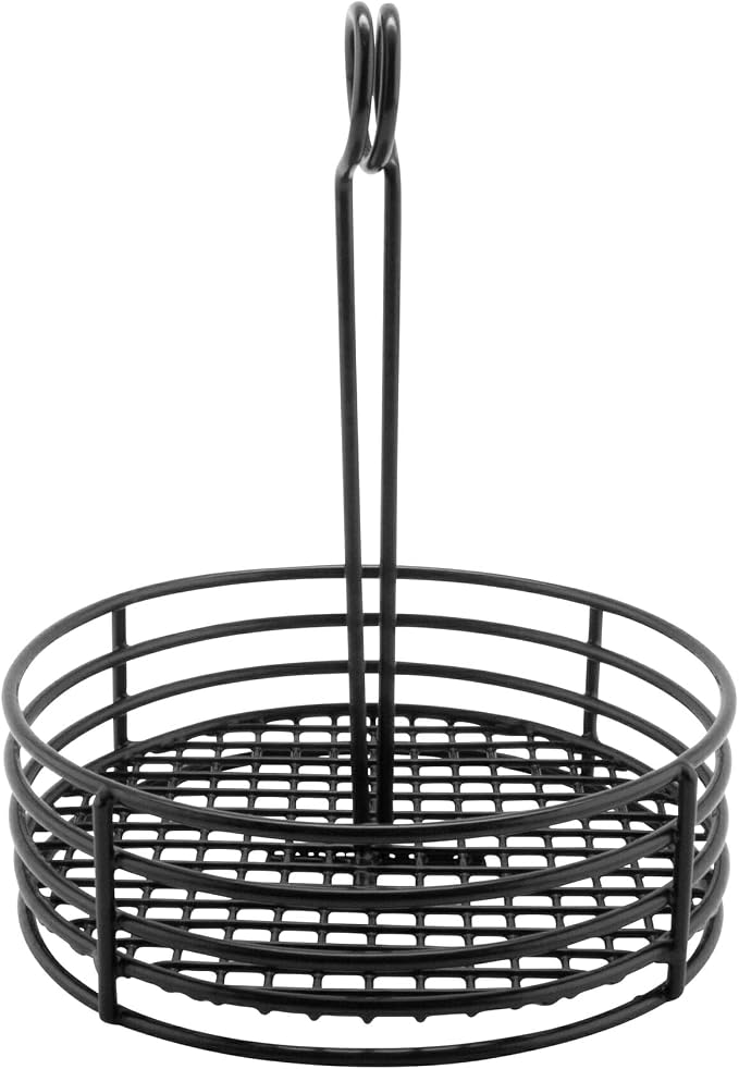G.E.T. 4-31855 Black Round Stainless Steel Condiment Caddy Iron Polyethylene Coated Table Caddies Collection, 7.5" | Easy transport, Restaurant service, Great for Condiments, Flatware and Table Service - Image 4