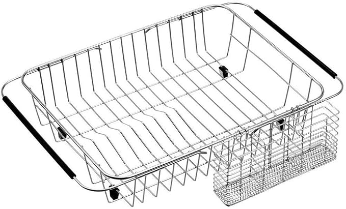 SANNO Dish Drying Rack with Stainless Steel Utensil Holder Large Dish Rack Drainer Lid Organizer Plate Drying Rack, Lid Holder Kitchen Pot Lid Rack Holder - Image 5