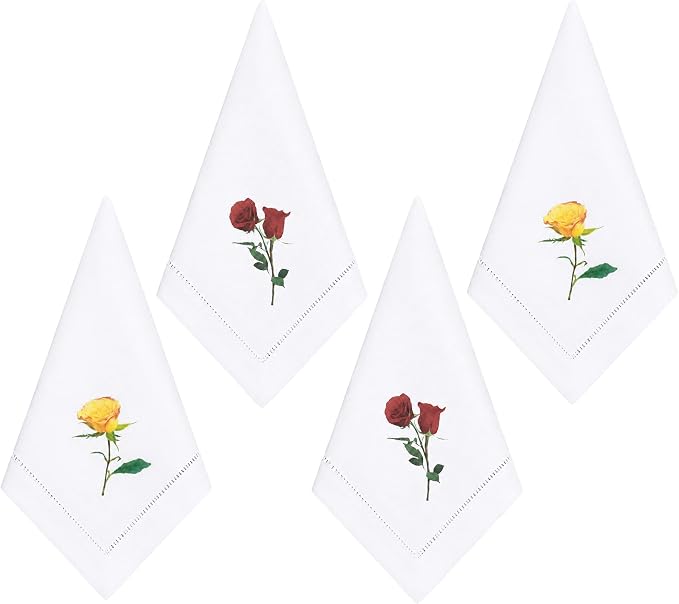 Cloth Tea Napkins Set of 4, Floral Print Cloth Napkins, Elegant Reusable Cotton Table Napkins for Dinner, Weddings, Parties, Coffee and Cocktail Settings, 20x20 Inches (Rose) by EmbroideryLinenVN