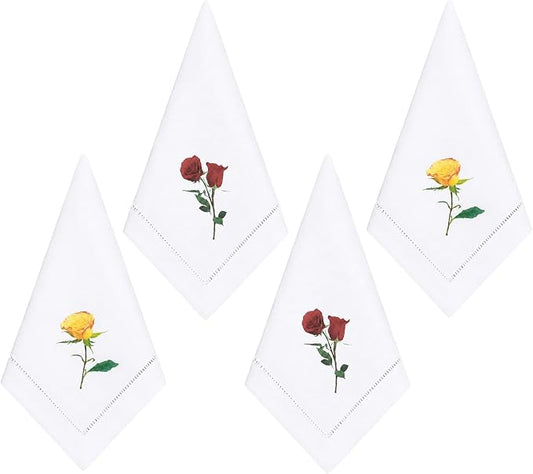 Cloth Tea Napkins Set of 4, Floral Print Cloth Napkins, Elegant Reusable Cotton Table Napkins for Dinner, Weddings, Parties, Coffee and Cocktail Settings, 20x20 Inches (Rose) by EmbroideryLinenVN