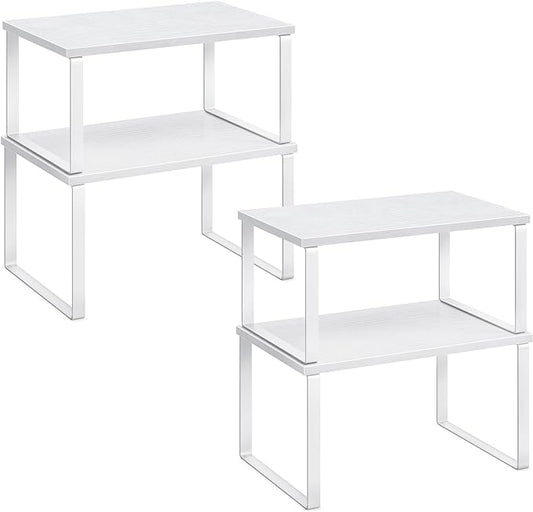 SONGMICS Cabinet Organizer Shelf, Set of 4 Kitchen Counter Shelves, Kitchen Storage, Spice Rack, Stackable, Expandable, Metal and Engineered Wood, Cloud White and Snow White UKCS027W01 by Unknown