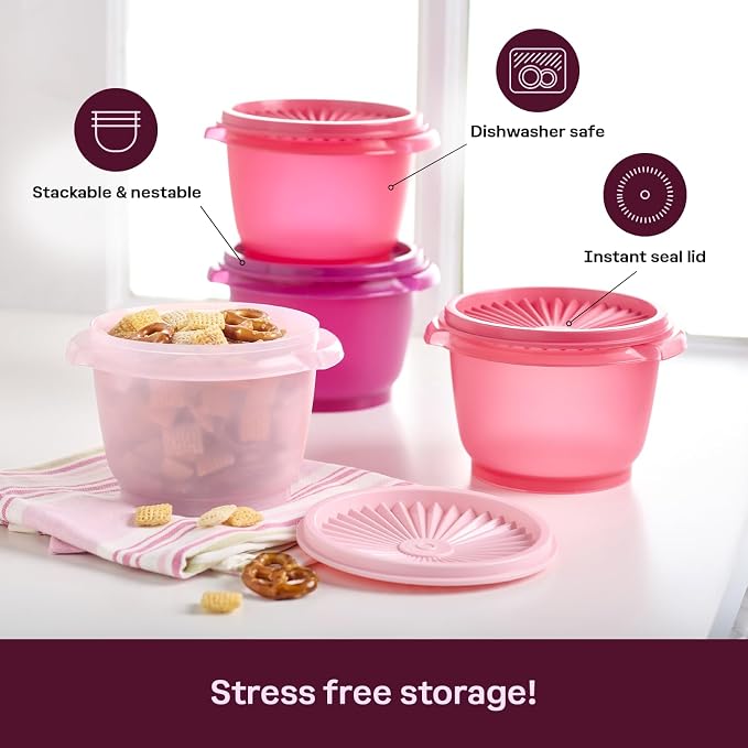 Tupperware Heritage Collection, New 16 Piece Food Storage Container Set in Vintage Pink, Dishwasher Safe and BPA Free (8 containers, 8 lids) - Image 4