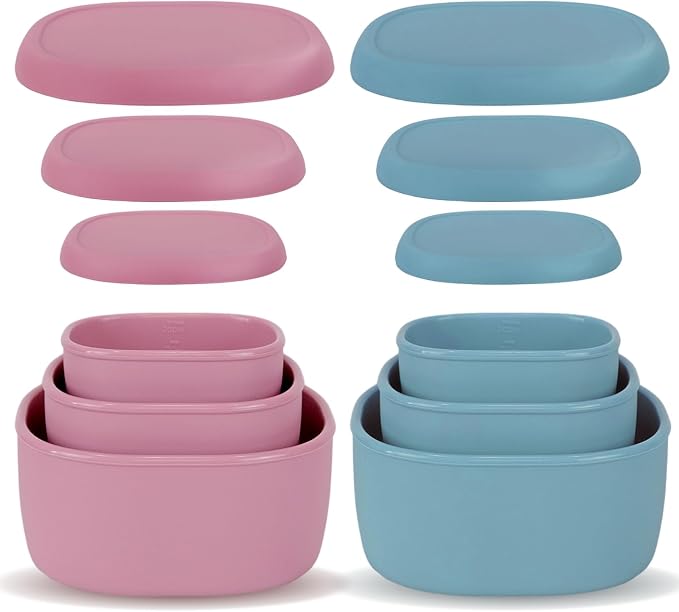 Anatole Silicone Food Storage Containers Set of 6 Lunch Box Bento with Lids BPA Free Dishwasher Microwave Oven Freezer Safe (6.7oz*2, 10oz*2, 20oz*2) Pink Blue by Anatole