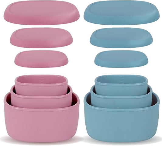 Anatole Silicone Food Storage Containers Set of 6 Lunch Box Bento with Lids BPA Free Dishwasher Microwave Oven Freezer Safe (6.7oz*2, 10oz*2, 20oz*2) Pink Blue by Anatole
