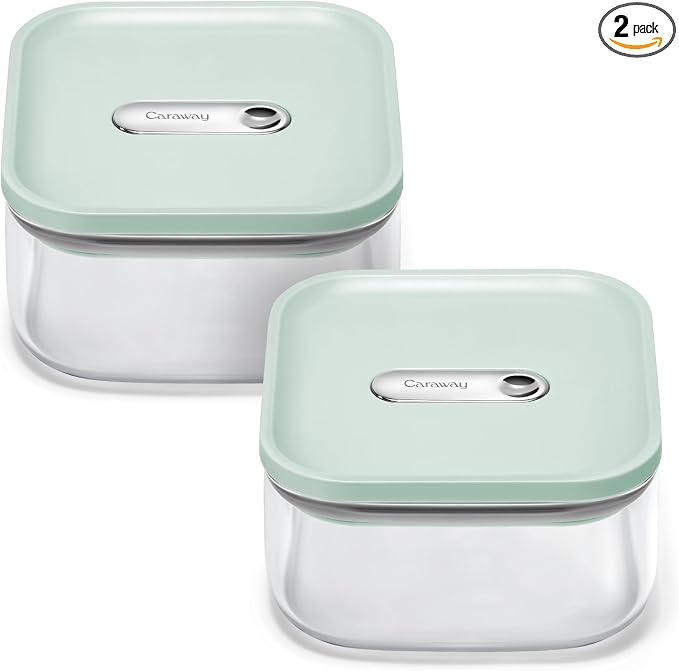 Caraway 1 qt Glass Airtight Food Storage Containers with Lids | Non-Toxic, Stackable, Space-Saving Airtight Containers for Pantry, Dry Goods, 2 Pack, Mist by Unknown