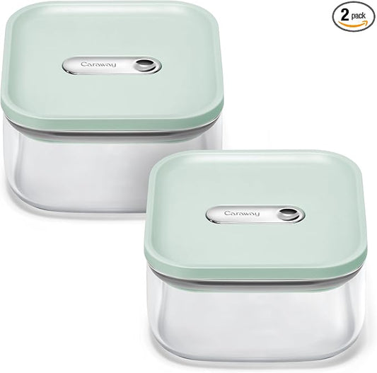 Caraway 1 qt Glass Airtight Food Storage Containers with Lids | Non-Toxic, Stackable, Space-Saving Airtight Containers for Pantry, Dry Goods, 2 Pack, Mist by Unknown