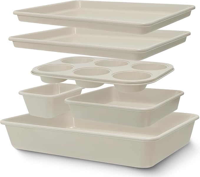 Baking Pans Set, Nonstick Bakeware Sets, Oven Pans for Cooking, AIVIKI 6 Pieces Baking Set Including Cookie Sheet, Deep Roaster Pan, Square Pan, Loaf Pan, Muffin Pan, Carbon Steel Baking Set by AIVIKI