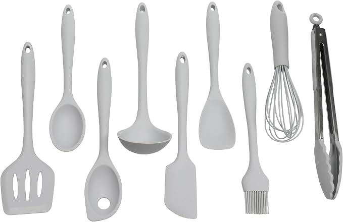 Chef Craft - Premium Silicone Kitchen Tools and Utensils Set, Non-Scratch, Withstands Temperatures up to 450°F, BPA-Free, 9 Piece Cooking Utensils Set, Gray by ChefCraft
