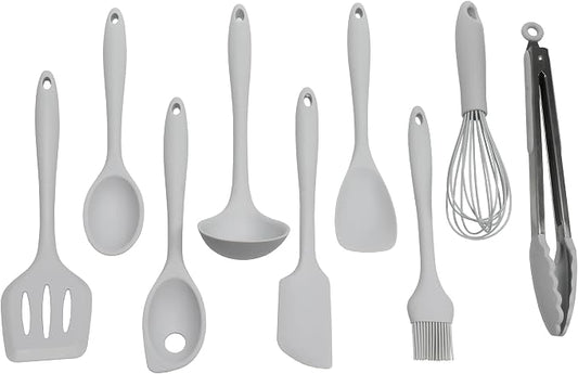 Chef Craft - Premium Silicone Kitchen Tools and Utensils Set, Non-Scratch, Withstands Temperatures up to 450°F, BPA-Free, 9 Piece Cooking Utensils Set, Gray by ChefCraft