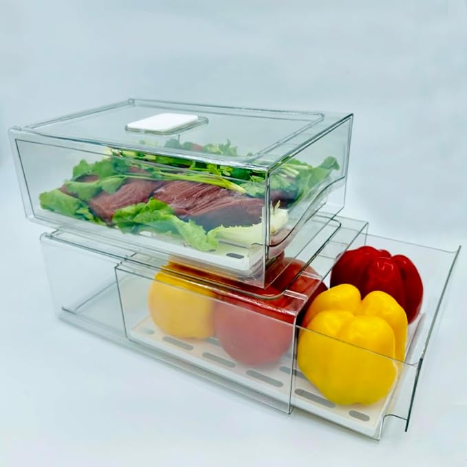 Refrigerator Organizers and Storage Drawer, Stackable Fruit Storage Containers for Fridge, Reusable Fridge Organizer fit for Kitchen Refrigerator and Restaurant Freezer (2 Drawers, Large) - Image 8