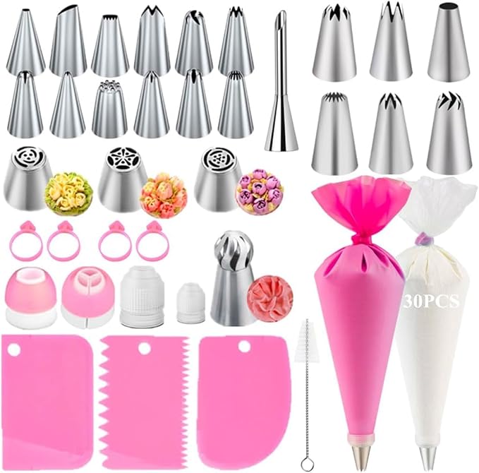Cake Decorating Kit,Piping Bags and Tips Set,Cake Decorating Supplies,Frosting Piping Kit,Cake Baking Supplies for Beginners (66PCS) by AKHMLEF