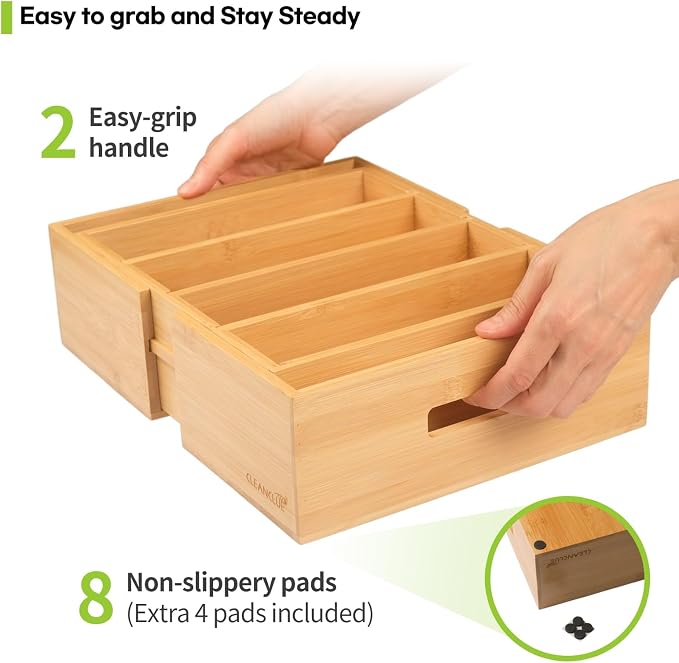 CLEANCLUE Expandable Kitchen Cabinet Organizer for Food Storage Container Lids, Bamboo Drawer Caddy Adjustable Dividers, Box for Kitchen Storage and Organization, Lids Organizer for Cabinet (Natural) - Image 4