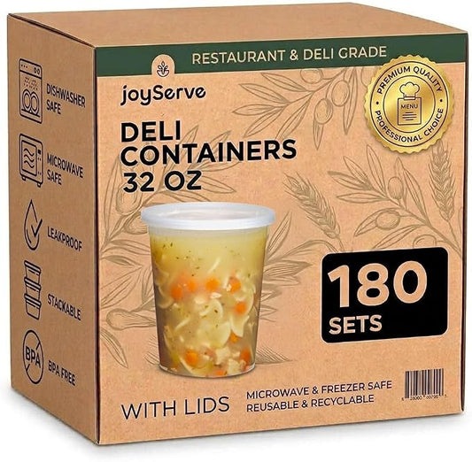 32 oz Deli Containers with Lids – 180 Pack Bulk Soup Containers with Lids – 32 Ounce Food Storage Containers for Restaurant, Deli, Catering & Meal Prep by JoyServe