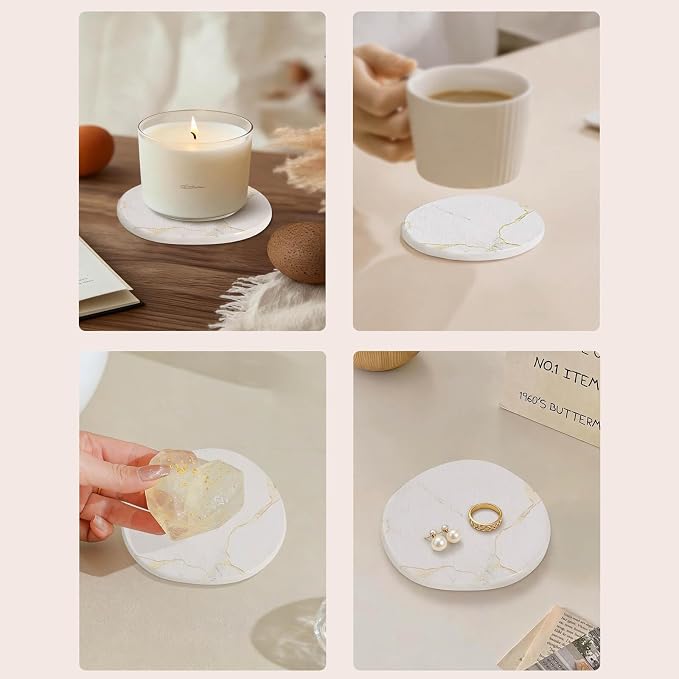 Diatomaceous Earth Coasters Set of 4，Super Absorbent Quick-Dry Heat-Resistant Drink and coffee Coasters, Modern Stone Irregular Design for Kitchen Counter and Coffee Table (White Coaster) - Image 7