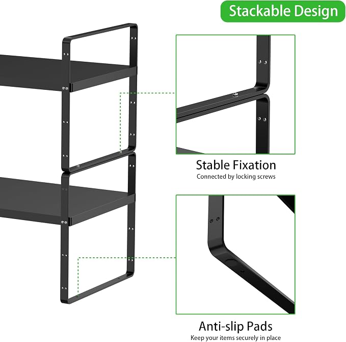 Expandable Cabinet Shelf, Stackable Organizer Rack, Black Small 1 PK | Adjustable Fit, Stackable Height Options, Nonslip Base, Larger Capacity, Cabinet/Pantry Organization - Image 6