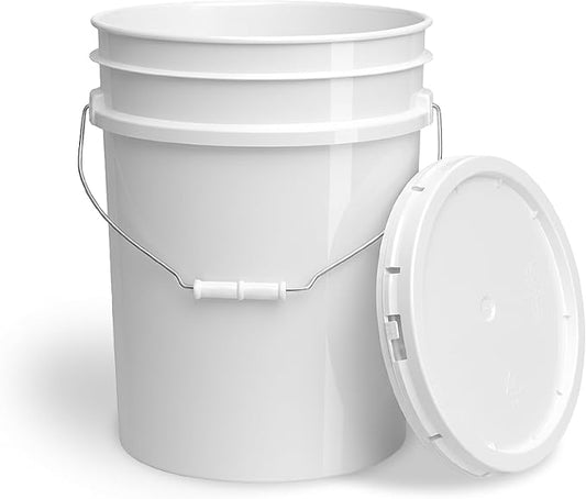 5 Gallon Bucket - Food Grade w/Lid BPA-Free, 1 Pack - White | Airtight Gasketed Tear Strip Lid, Heavy-Duty 90 Mil HDPE Plastic Pail, Bulk Storage, Food Safe Durable Container, Made in USA by ePackageSupply