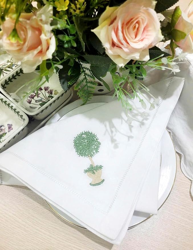 Embroidered Cloth Napkin Herb Tree Cotton Napkins Set of 6, 20 x 20 Hemstitch Table Napkins Machine Washable, Daily & Holidays, Great Gift Ideas - Image 7