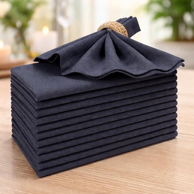 Cotton Dinner Napkins Set of 12, 18x18 Inch Cloth Napkins | Dark Grey Fabric, Reusable & Machine Washable, Soft Durable Table Napkins for Weddings,Parties & everyday Dining - Image 3