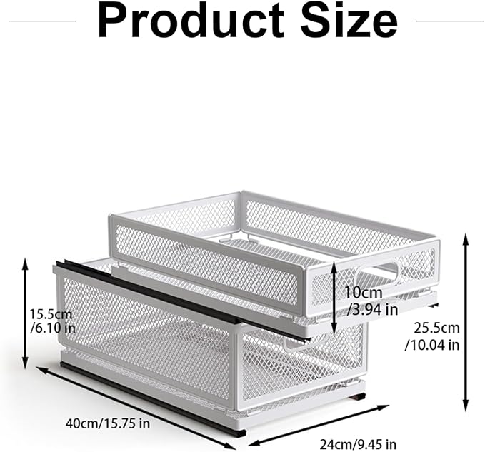 Pull Out Cabinet Organizer, Slide Out Drawers Fixed with Adhesive Nano Film, Pantry Shelves Sliding Drawer Storage Organization for Kitchen (Double Layer 15.7 * 9.4 * 10inch/40 * 24 * 25.5cm) - Image 3