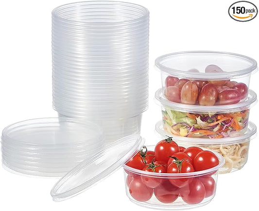 150 Set - 8 oz. Plastic Deli Food Storage Containers With Lids Disposable Clear Small Togo Containers by FULING