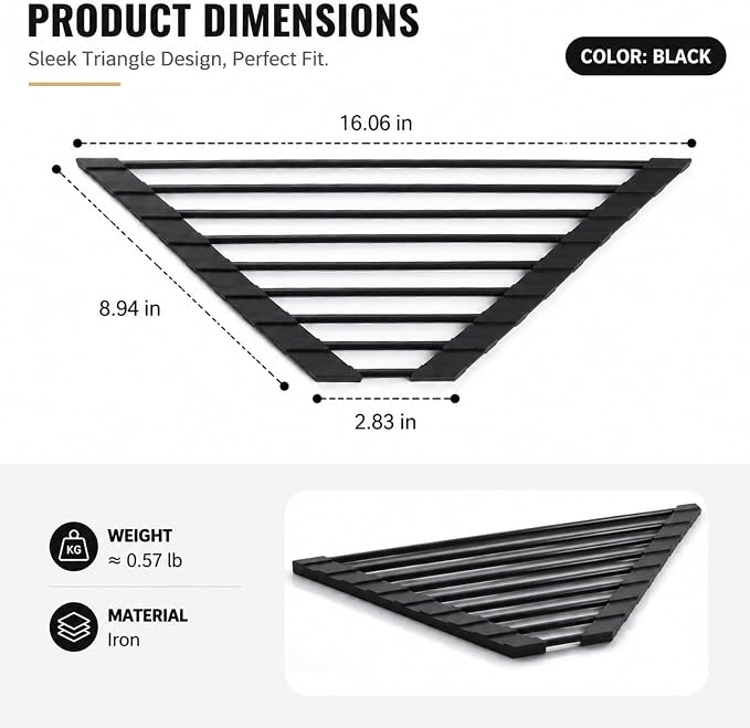 Triangle Roll-Up Dish Drying Rack for Sink Corner, Silicone Coated Metal Draining Board Rack, Space-Saving Drying Rack Kitchen, Multipurpose Plate Rack Sink Drainer for Kitchen Storage & Organisation, - Image 2