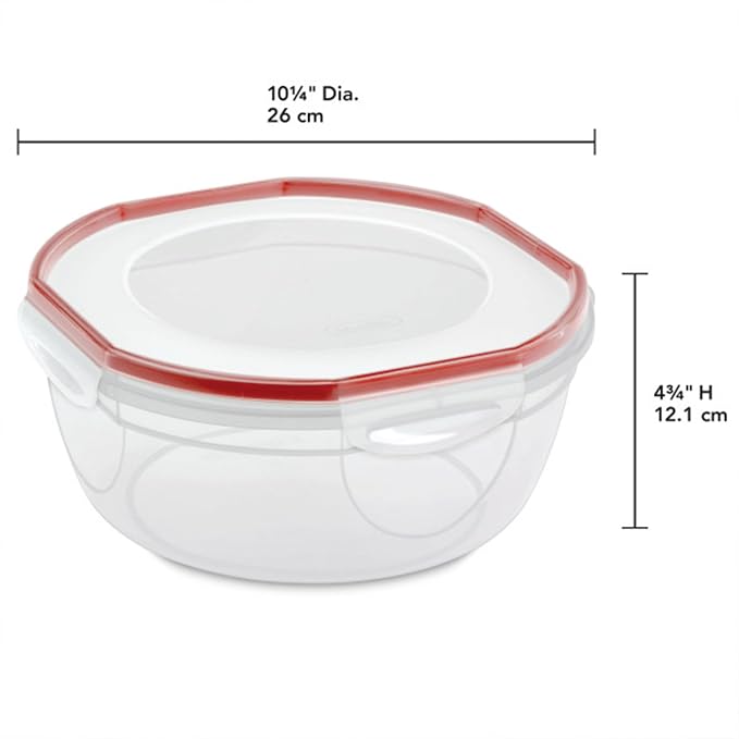 Sterilite Ultra-Seal 4.7 Qt Bowl, Large Airtight Food Storage Container, Latching Lid, Microwave and Dishwasher Safe, Clear With Red Gasket, 16-Pack - Image 2