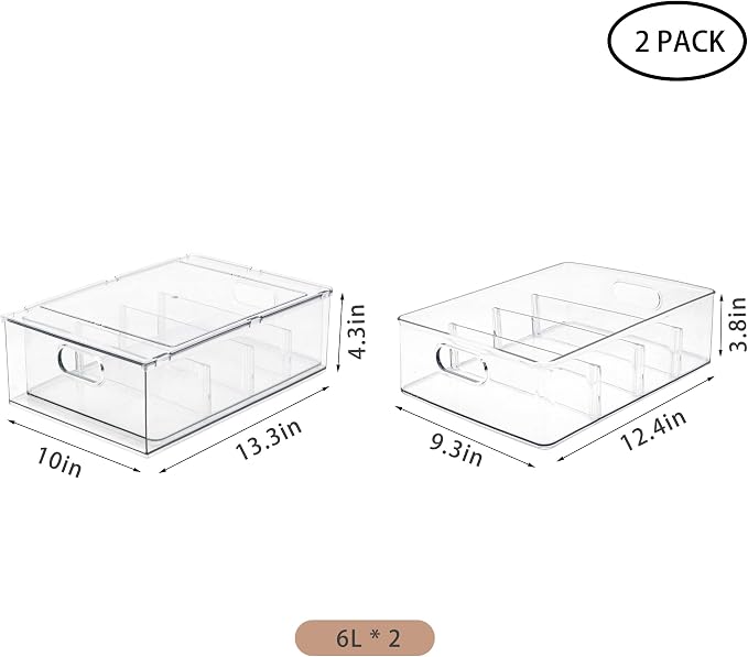 2Pack Stackable Fridge Drawers Pull-Out Bins Divided Produce Saver Containers for Refrigerator Storage Organizers for Veggie Fruit Berry Pantry Cabinet Makeup Clothes - Image 3
