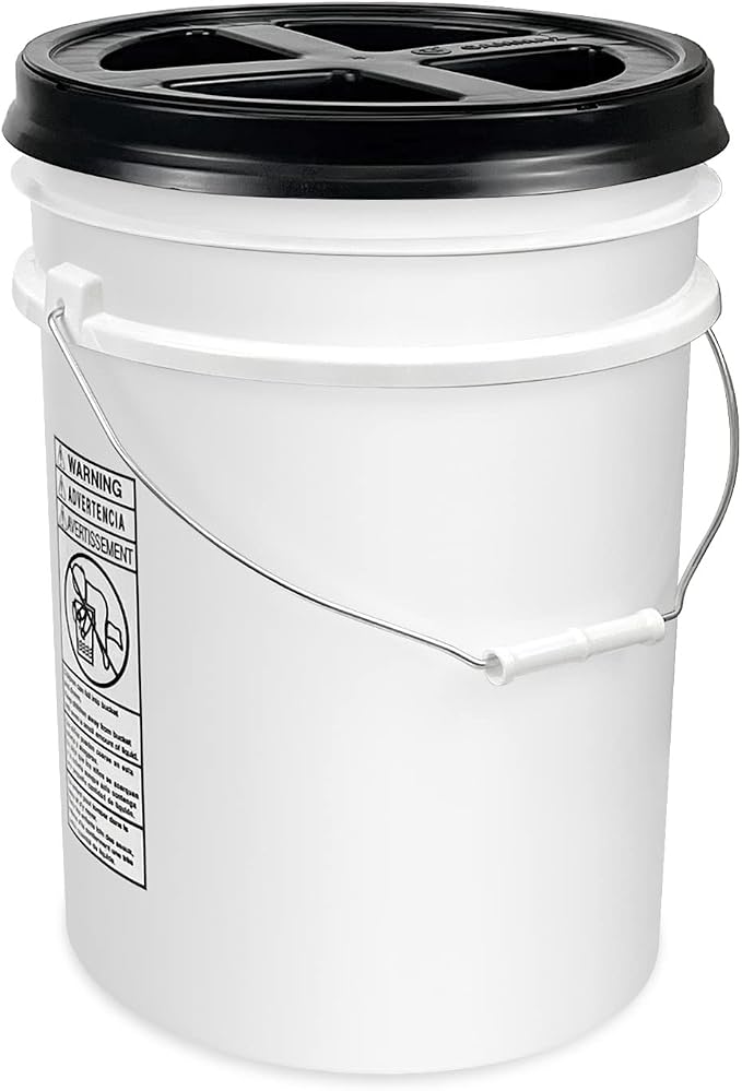 5 Gallon Bucket - Food Grade w/Lid BPA-Free, White/Black, 6 | Airtight Gamma Seal Screw-On Lid, Heavy-Duty 90 Mil HDPE Plastic, Food Safe and Durable Container, Bulk Storage, Made in USA - Image 2